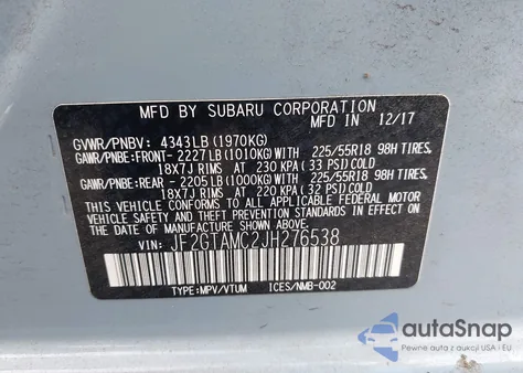 2018 Subaru Crosstrek 2.0I Limited из США, поврежденный, VIN JF2GTAMC2JH276538